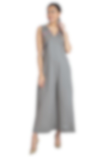 Grey Hand Embroidered Jumpsuit by The Right Cut
