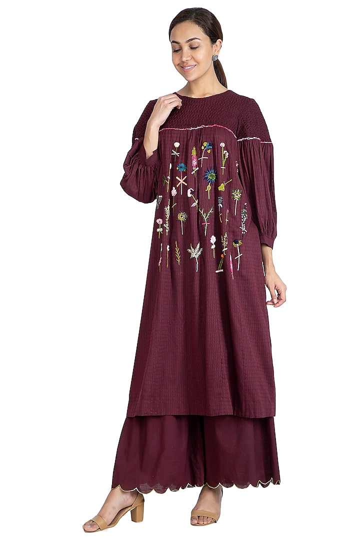 Purple Embroidered Kurta With Sharara Pants by The Right Cut