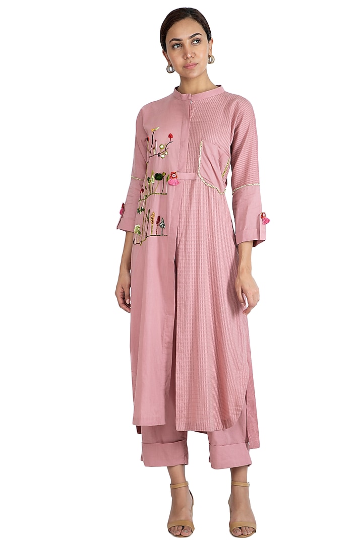 Pink Embroidered Jacket With Trouser Pants by The Right Cut
