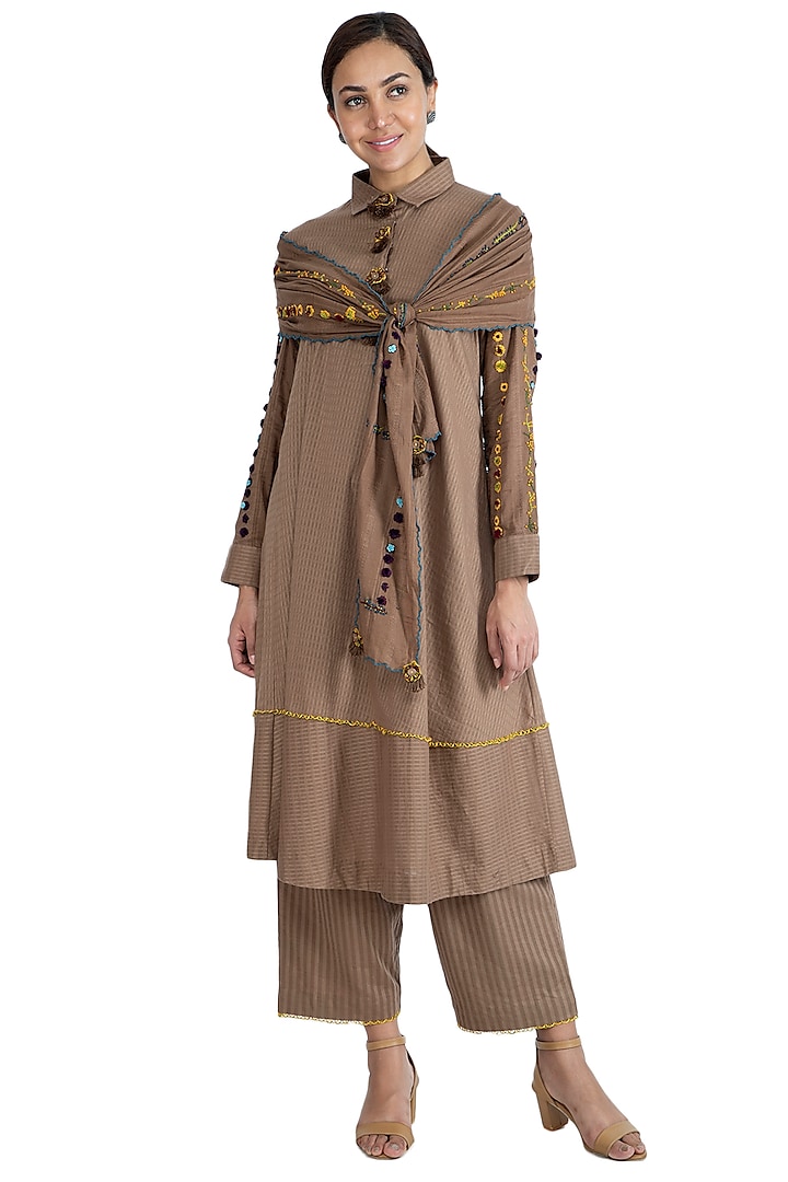 Brown Embroidered Kurta Set by The Right Cut