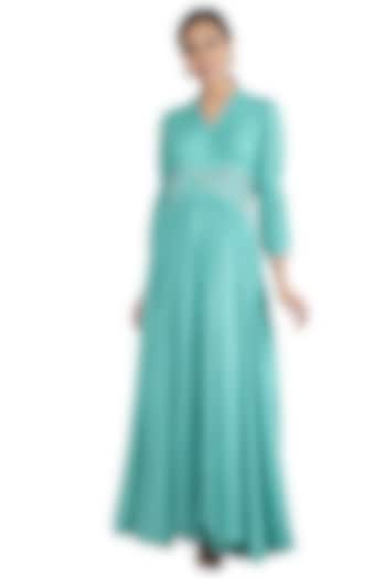 Turquoise Hand Embroidered Summer Dress by The Right Cut at Pernia's Pop Up Shop