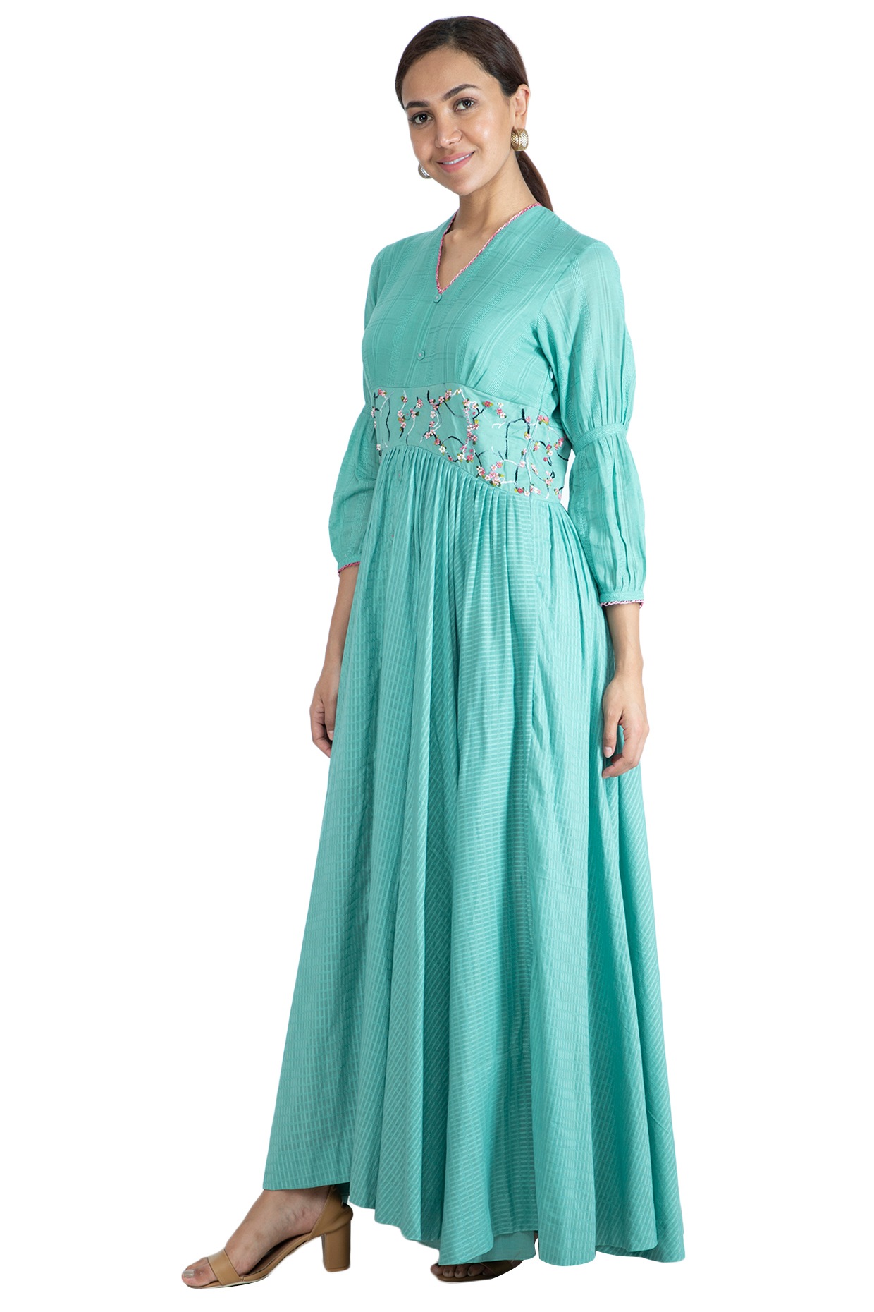 turquoise embroidered dress