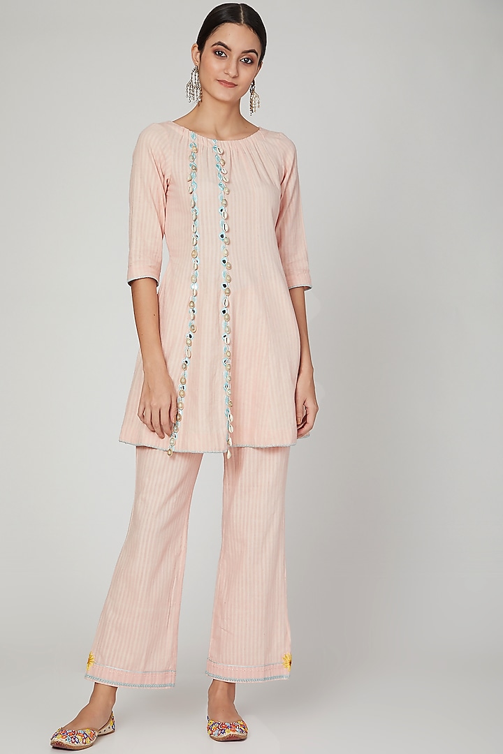 Blush Pink Embroidered Kurta With Pants by The Right Cut