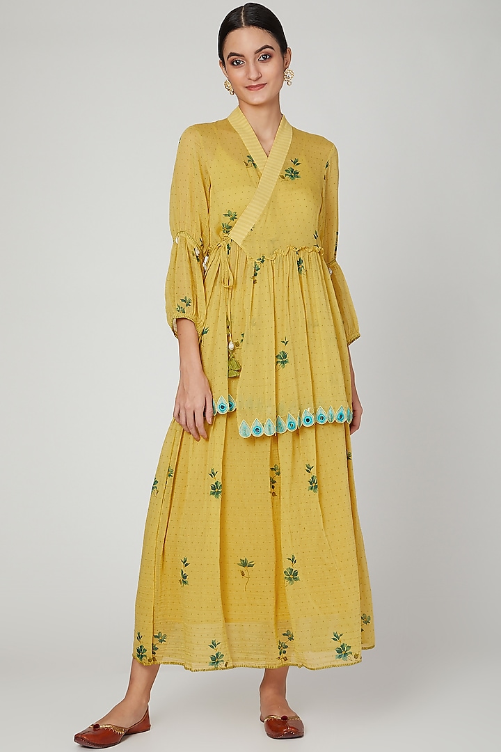 Tumeric Yellow Printed & Embroidered Skirt Set by The Right Cut at Pernia's Pop Up Shop