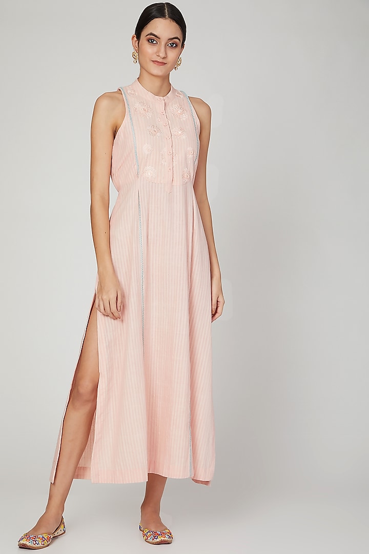 Blush Pink Embroidered Dress With Belt by The Right Cut