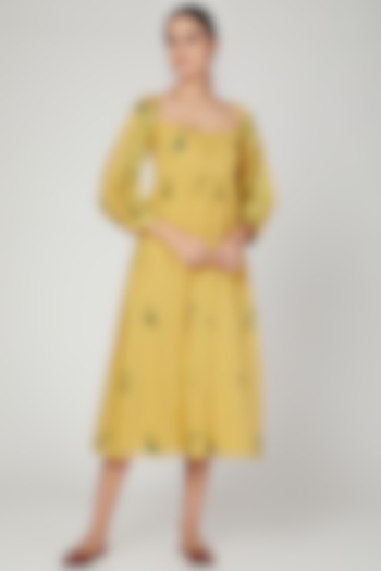 Tumeric Yellow Printed Dress by The Right Cut