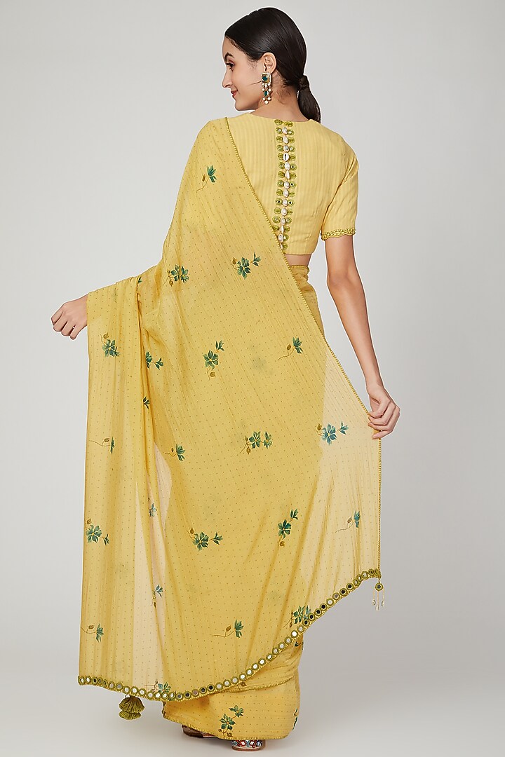 Tumeric Yellow Embroidered Party Wear Saree Set by The Right Cut at Pernia's Pop Up Shop