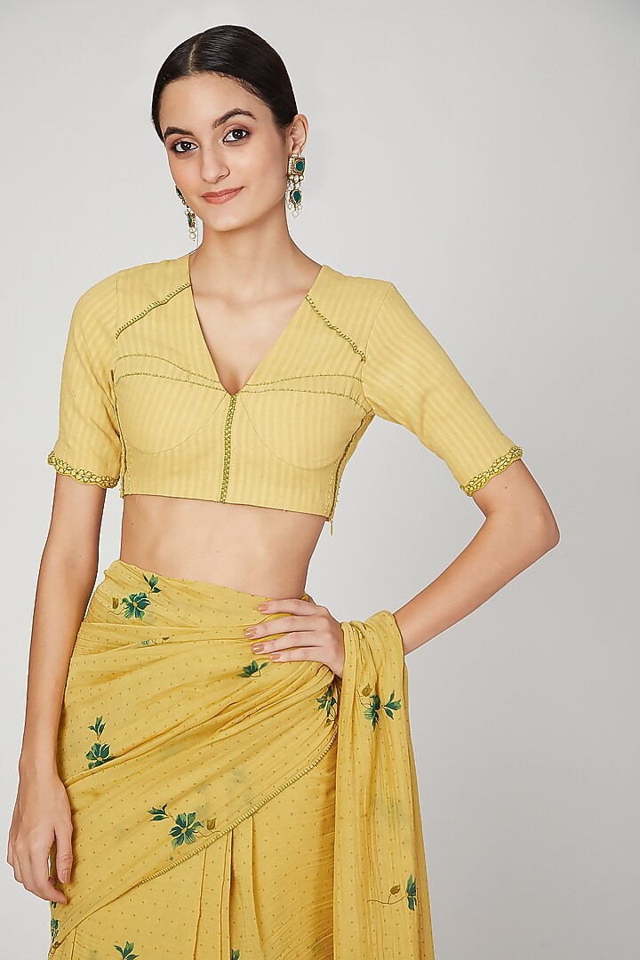 Tumeric Yellow Embroidered Party Wear Saree Set by The Right Cut at Pernia's Pop Up Shop