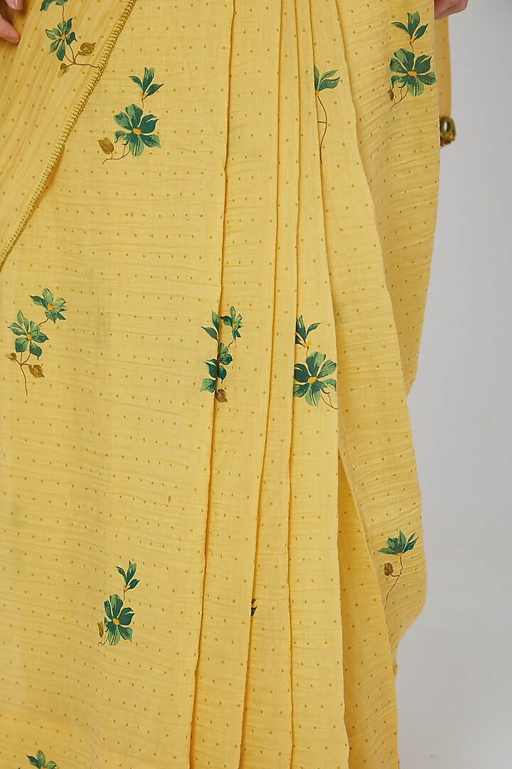Tumeric Yellow Embroidered Party Wear Saree Set by The Right Cut at Pernia's Pop Up Shop