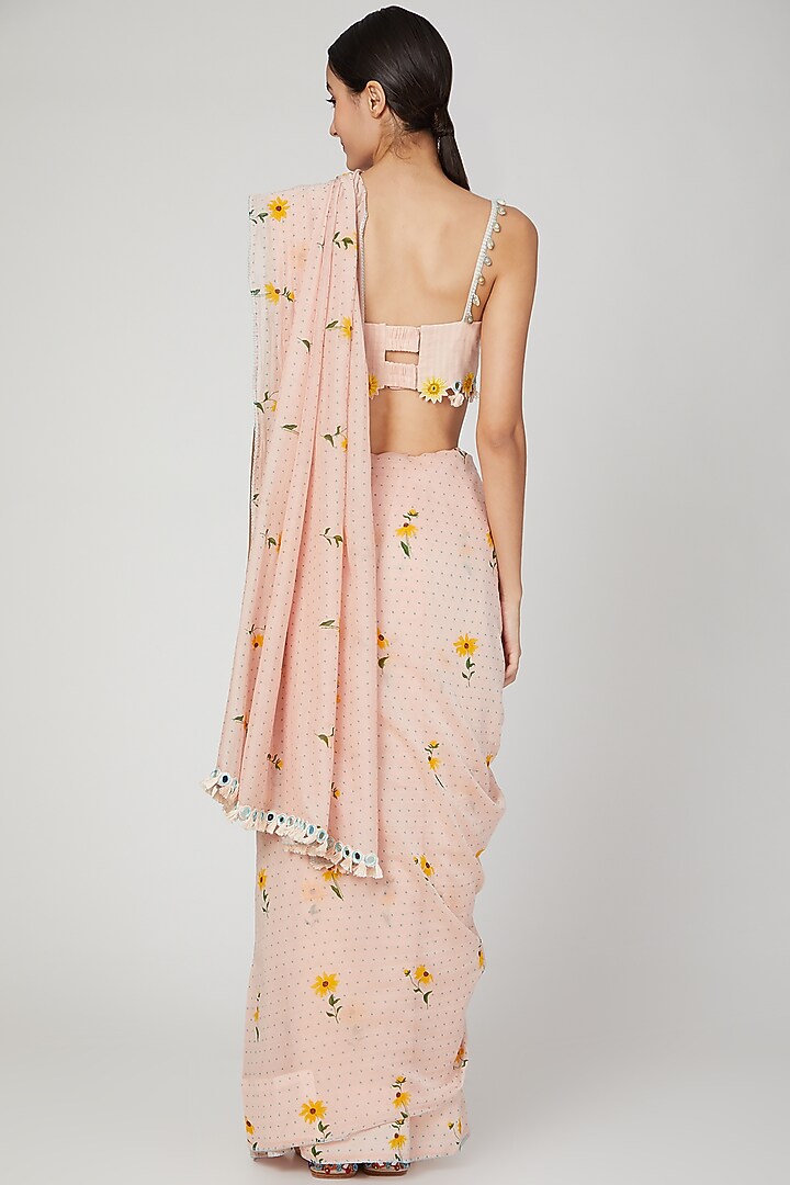 Blush Pink Embroidered Party Wear Saree Set by The Right Cut at Pernia's Pop Up Shop
