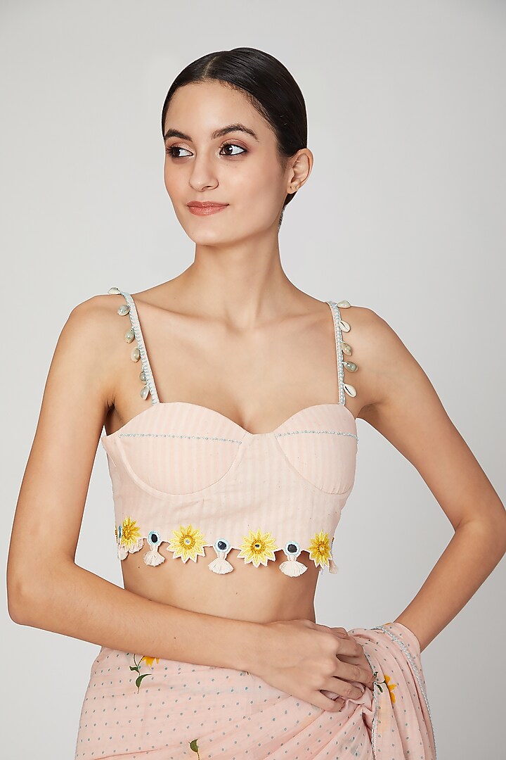 Blush Pink Embroidered Party Wear Saree Set by The Right Cut at Pernia's Pop Up Shop