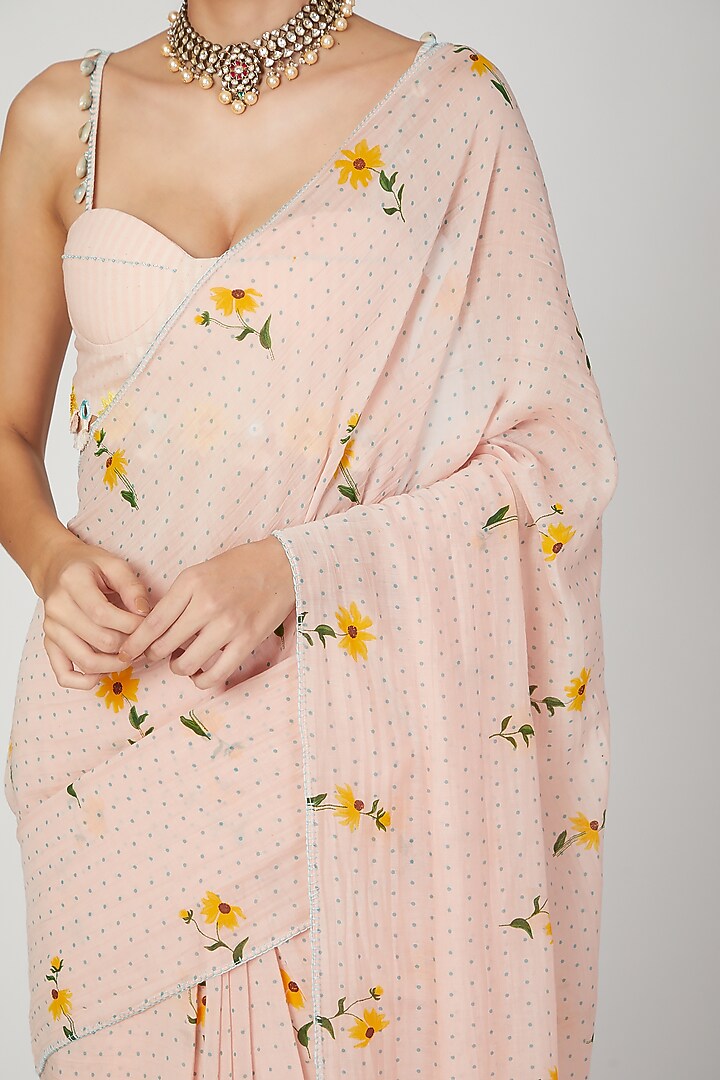 Blush Pink Embroidered Party Wear Saree Set by The Right Cut at Pernia's Pop Up Shop