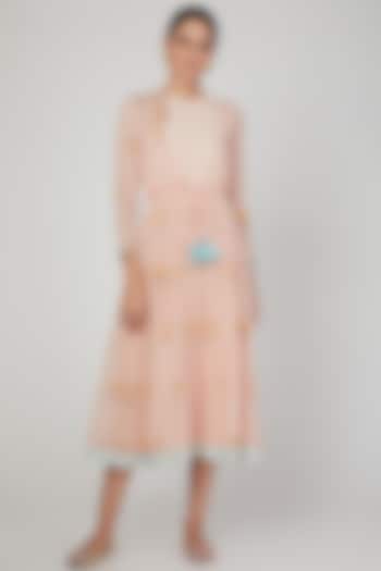 Blush Pink Embroidered & Printed Summer Dress by The Right Cut at Pernia's Pop Up Shop