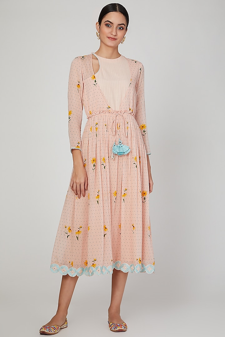 Blush Pink Embroidered & Printed Dress by The Right Cut