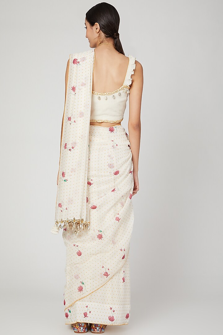 Ivory Embroidered & Printed Party Wear Saree Set by The Right Cut at Pernia's Pop Up Shop