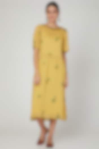 Tumeric Yellow Embroidered Dress by The Right Cut