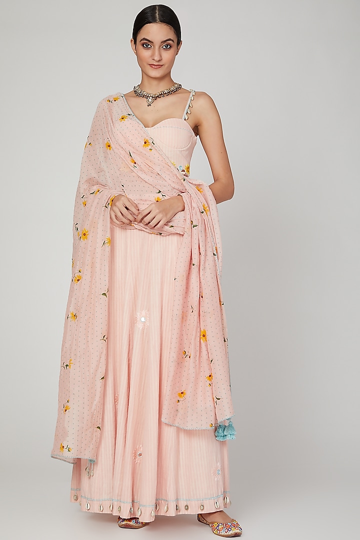 Blush Pink Embroidered Kalidar Skirt Set by The Right Cut