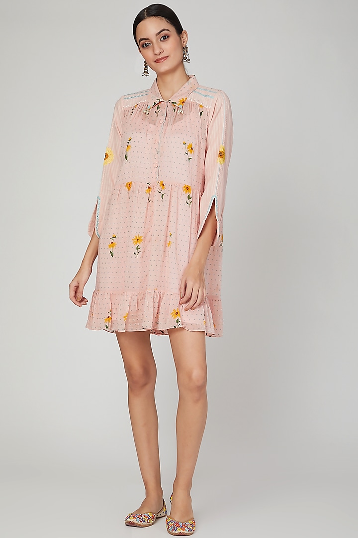 Blush Pink Printed Shirt Dress by The Right Cut