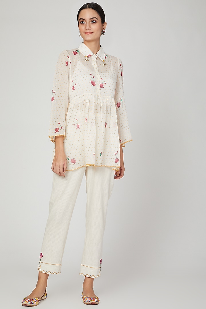 Ivory Printed Shirt With Pants by The Right Cut