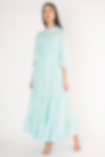 Ice Blue Embroidered Tiered Gown by The Right Cut
