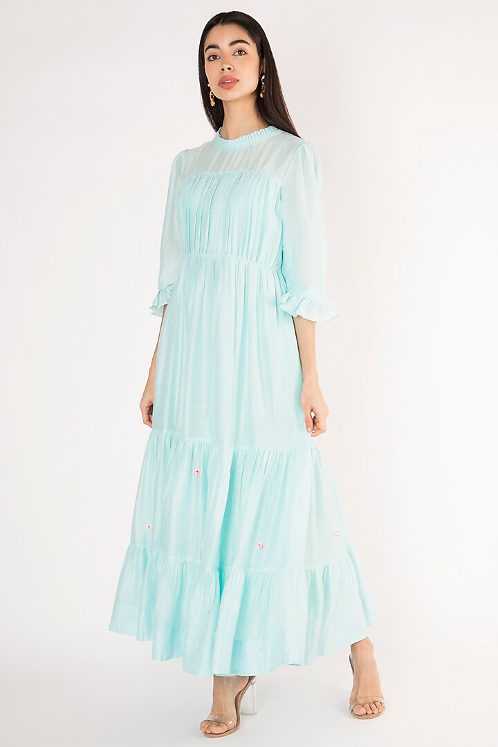 Ice Blue Embroidered Tiered Gown by The Right Cut