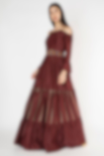 Wine Embroidered Chanderi Gown by The Right Cut