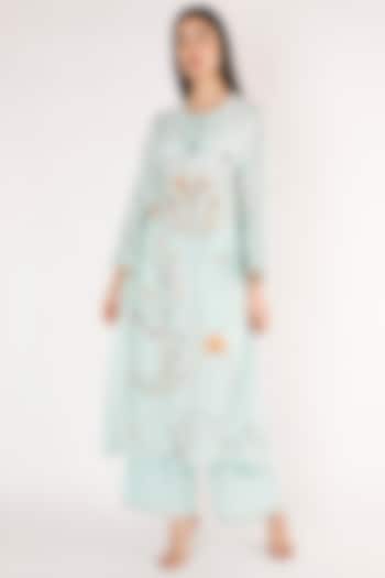 Ice Blue Embroidered Kurta With Pants by The Right Cut