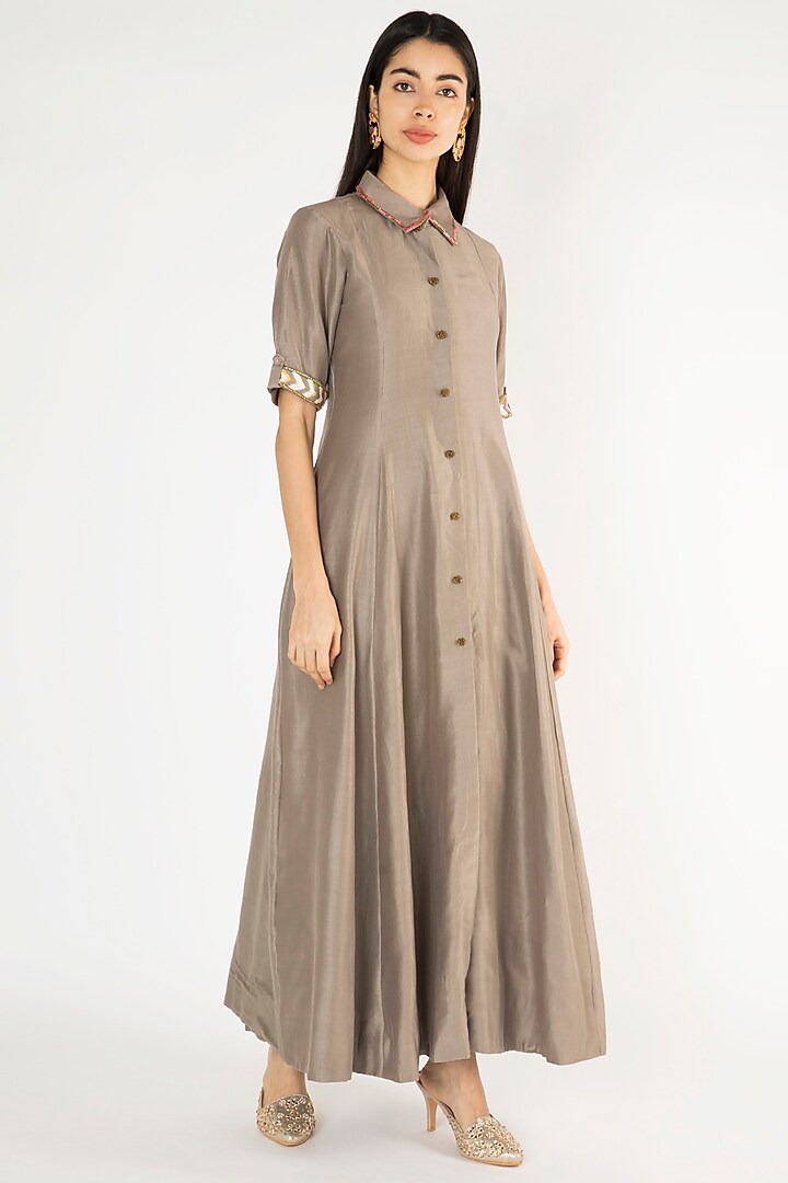 Grey Embroidered Shirt Kurta With Pants by The Right Cut