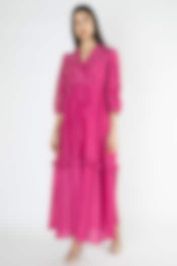 Fuchsia Embroidered Gathered Dress by The Right Cut