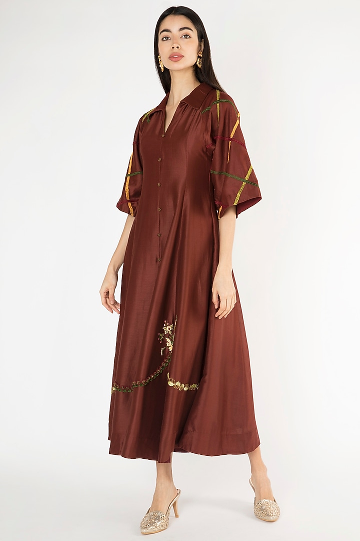Wine Embroidered Kalidar Vacation Dress by The Right Cut at Pernia's Pop Up Shop