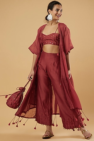 Maroon Embroidered Jacket Set by The Right Cut