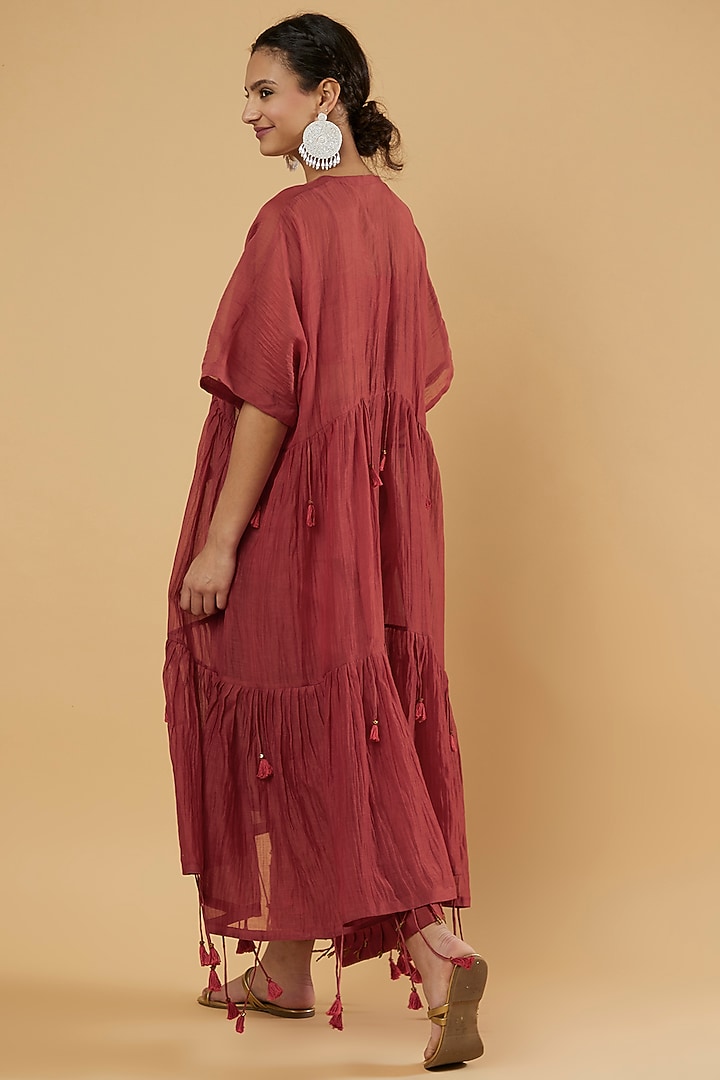 Maroon Embroidered Jacket Set by The Right Cut at Pernia's Pop Up Shop