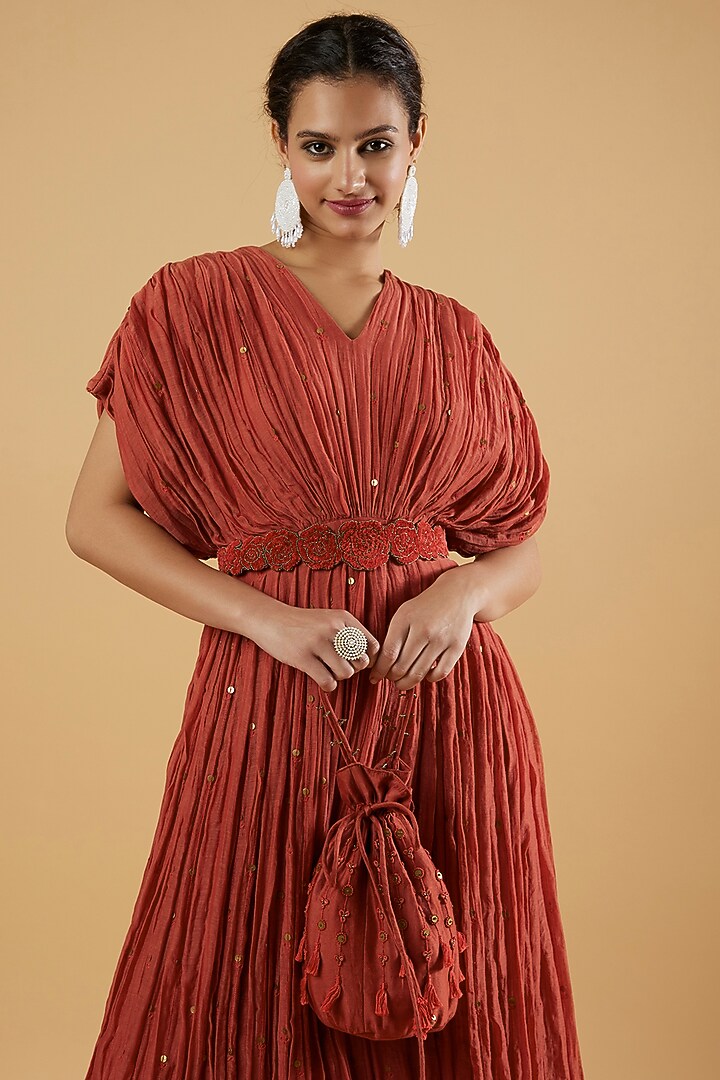 Maroon Sequin Embroidered Vacation Dress by The Right Cut at Pernia's Pop Up Shop