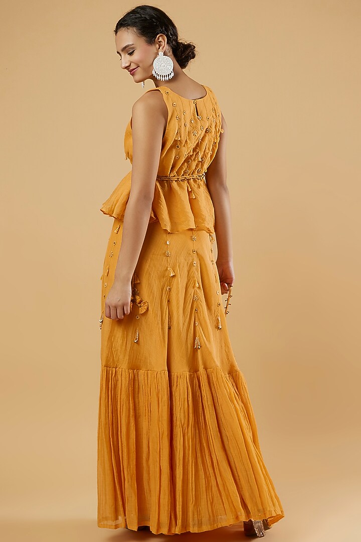 Yellow Embroidered Skirt Set by The Right Cut at Pernia's Pop Up Shop