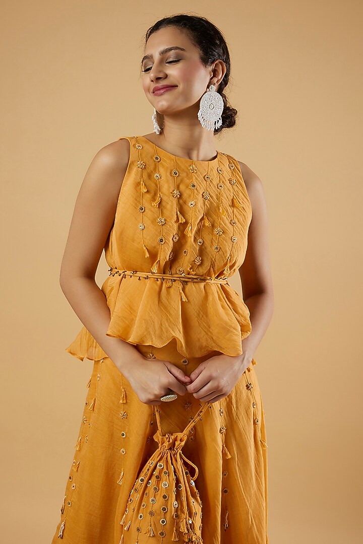 Yellow Embroidered Skirt Set by The Right Cut at Pernia's Pop Up Shop