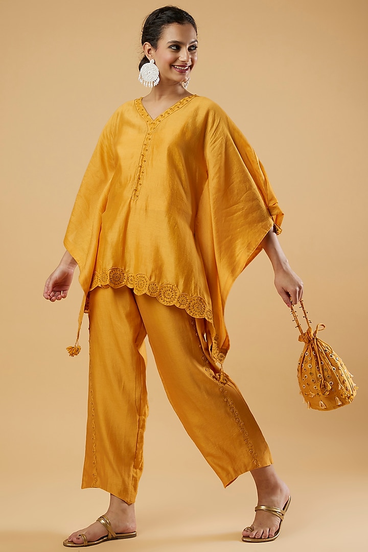 Yellow Embellished Kaftan Set by The Right Cut