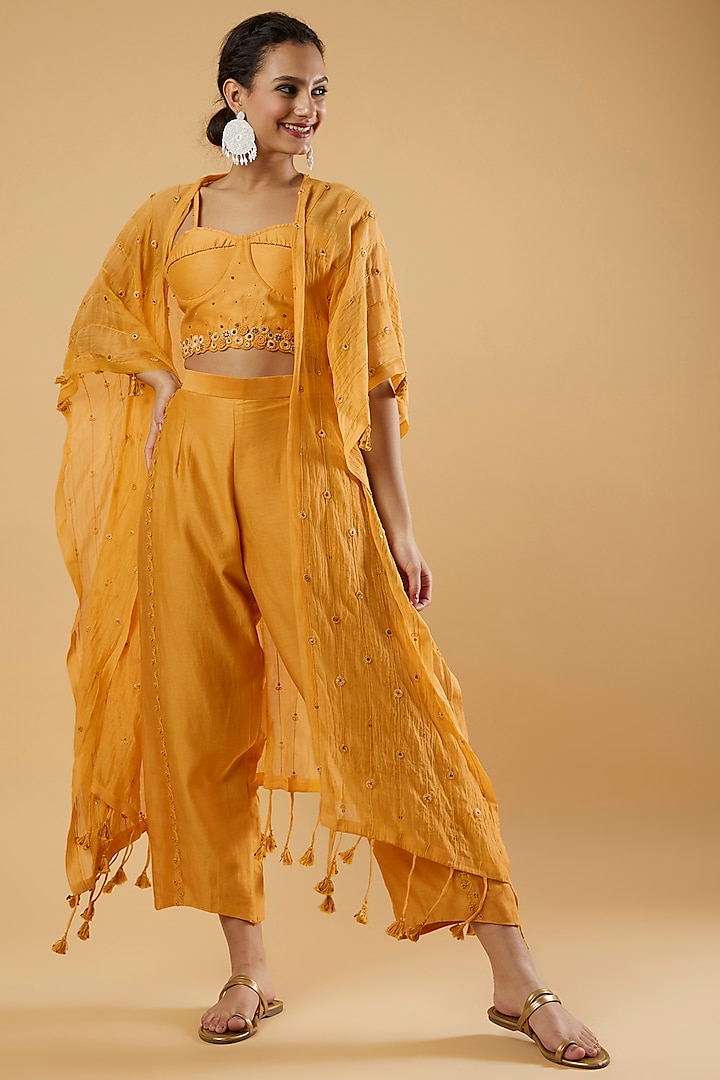 Yellow Embroidered Jacket Set by The Right Cut