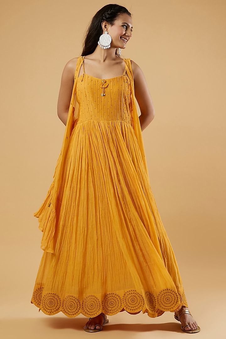 Yellow Embroidered Jacket Dress by The Right Cut