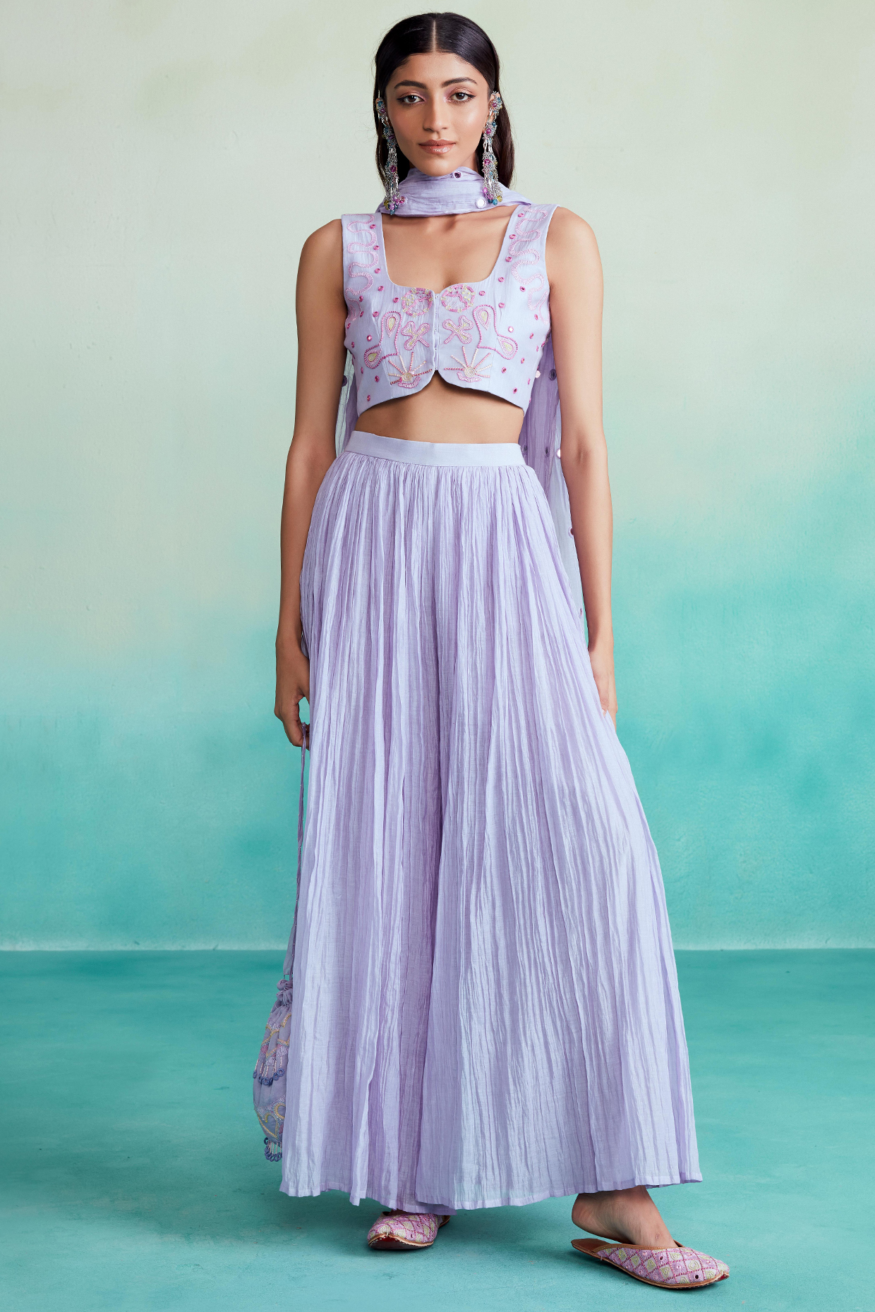 Lavender Chanderi Party Wear Sharara Set by The Right Cut at Pernia's Pop Up Shop