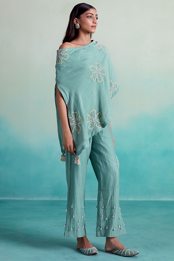 Mint Chanderi Hand Embroidered Co-Ord Set by The Right Cut