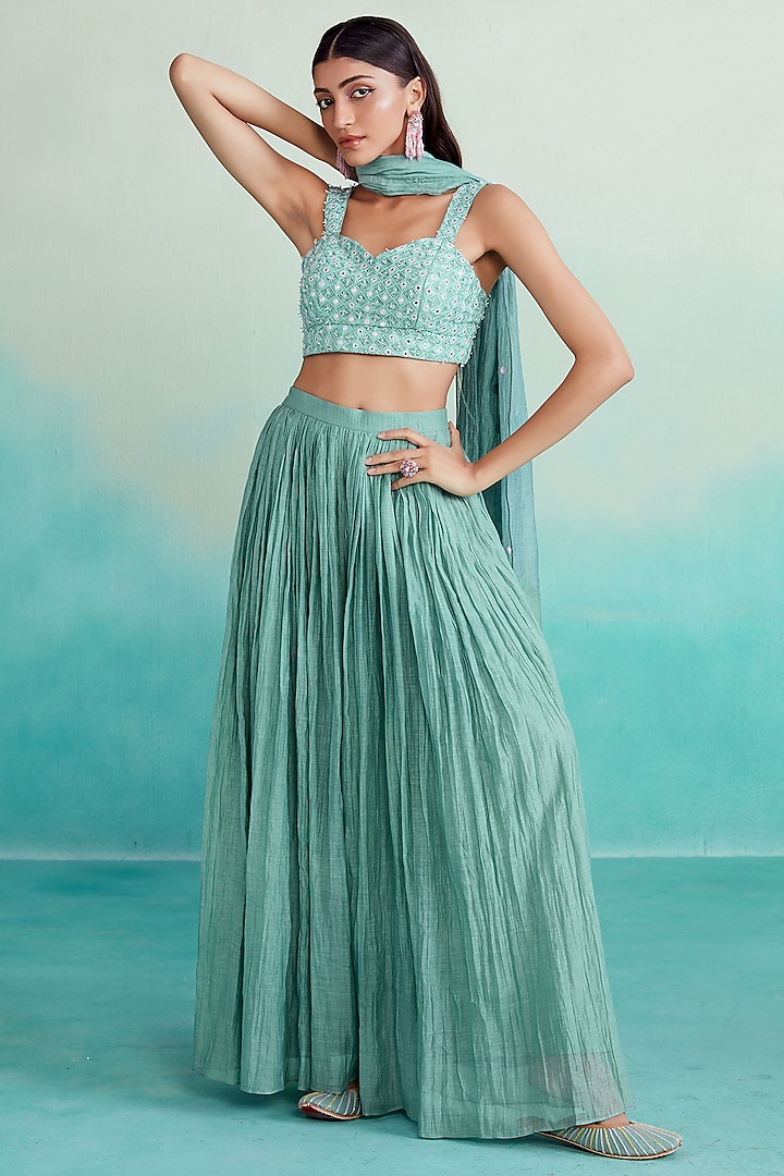 Mint Chanderi Micro-Pleated Sharara Set by The Right Cut
