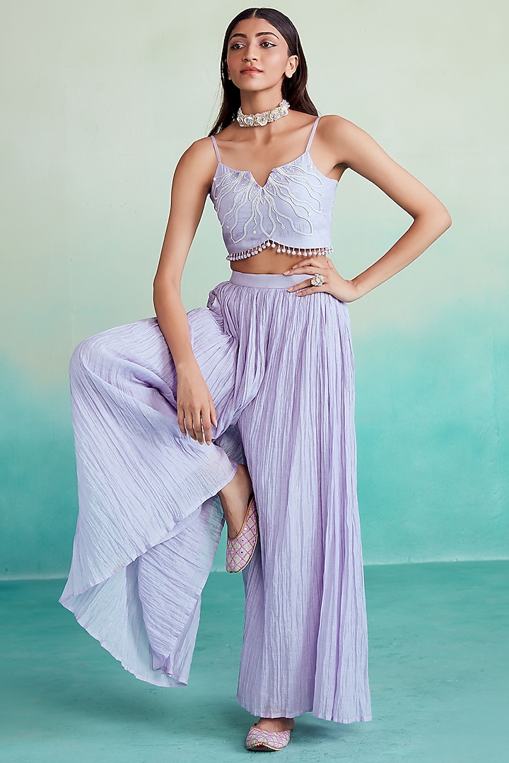 Lavender Chanderi Pleated Sharara Set by The Right Cut