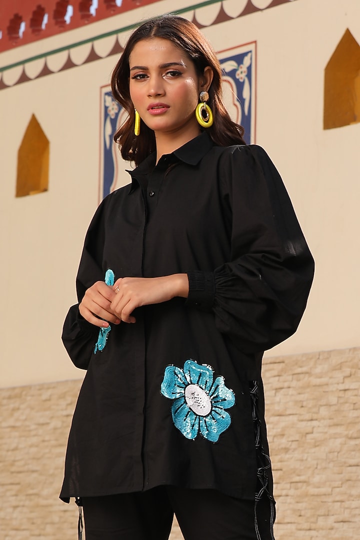 Black Cotton Sequins Work Co-Ord Set by Trendy Tokari at Pernia's Pop Up Shop