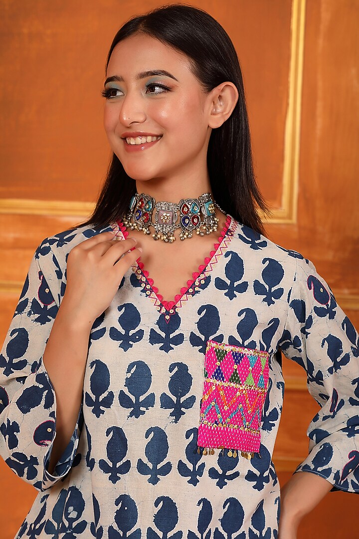Indigo Blue Cotton Patchwork Co-Ord Set by Trendy Tokari at Pernia's Pop Up Shop