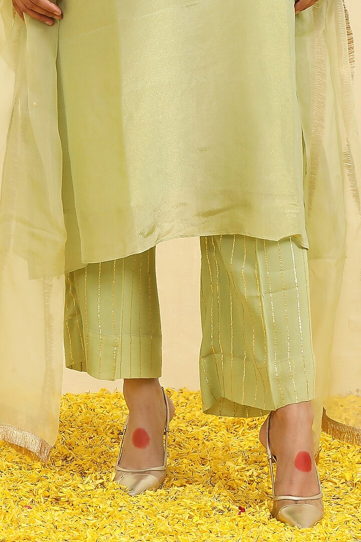 Mint Silk Tissue Hand Embroidered Kurta Set by Trendy Tokari at Pernia's Pop Up Shop