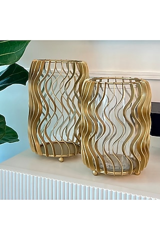 Matte Brass Metal & Mirror Candle Stand by Treasured Occasions
