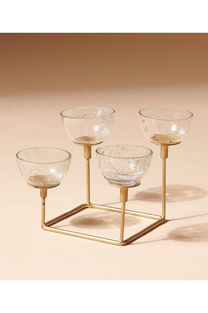Transparent Brass Metal & Mirror Candle Stand by Treasured Occasions