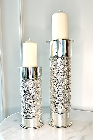 Silver Metal Candle Stand (Set Of 2) by Treasured Occasions