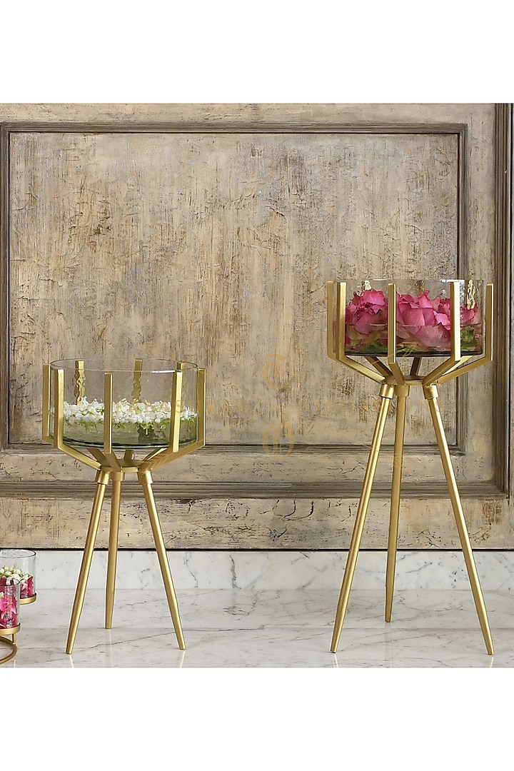 Gold Metal & Glass Candle Stand by Treasured Occasions at Pernia's Pop Up Shop