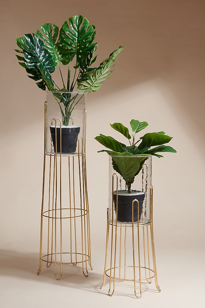 Matt Gold Metal Candle Stand & Planter (Set of 2) by Treasured Occasions at Pernia's Pop Up Shop